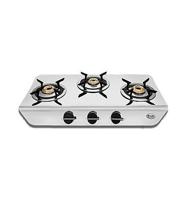 Preethi Stylo Steel, 3 Burner Gas Stove, 5 Yr Body & Burner Warranty